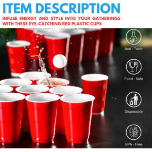 1InTheHome Red Cups 16 oz, Plastic Party Cups, Red Plastic Cups, Disposable Plastic Cups, 50 pcs