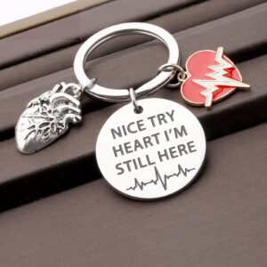 CENWA Heart Attack Survivor Gifts Heart Transplant Gift Nice Try Heart I'm Still Here Keychain (STILL HEART K)