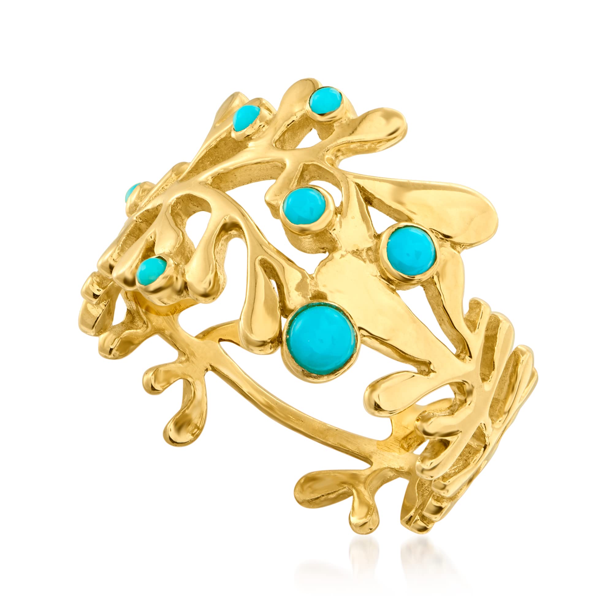 Ross-Simons Turquoise Reef Ring in 18kt Gold Over Sterling. Size 7