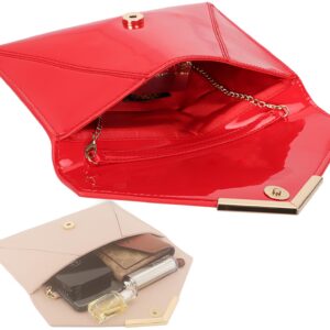 Dexmay Women Envelope Clutch Handbag Patent Leather Pouch Foldover Dress Purse Red