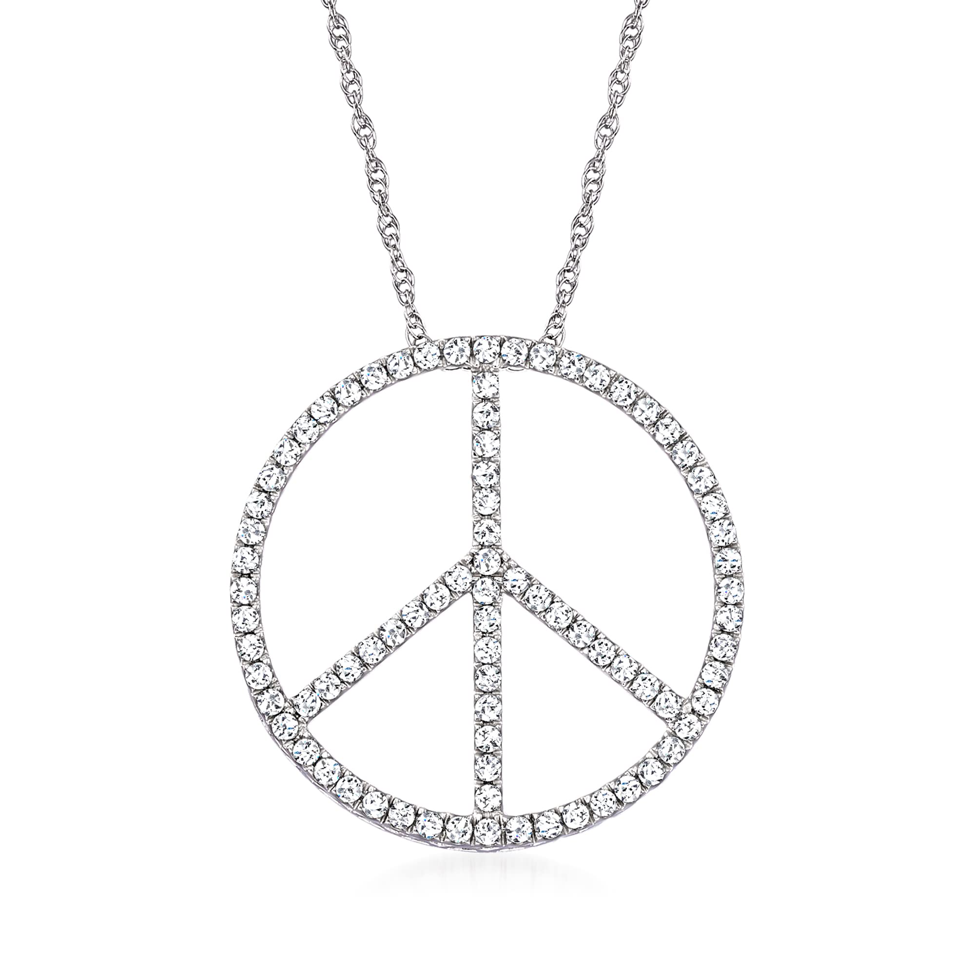 Ross-Simons 1.00 ct. t.w. Diamond Peace Sign Pendant Necklace in Sterling Silver. 18 inches