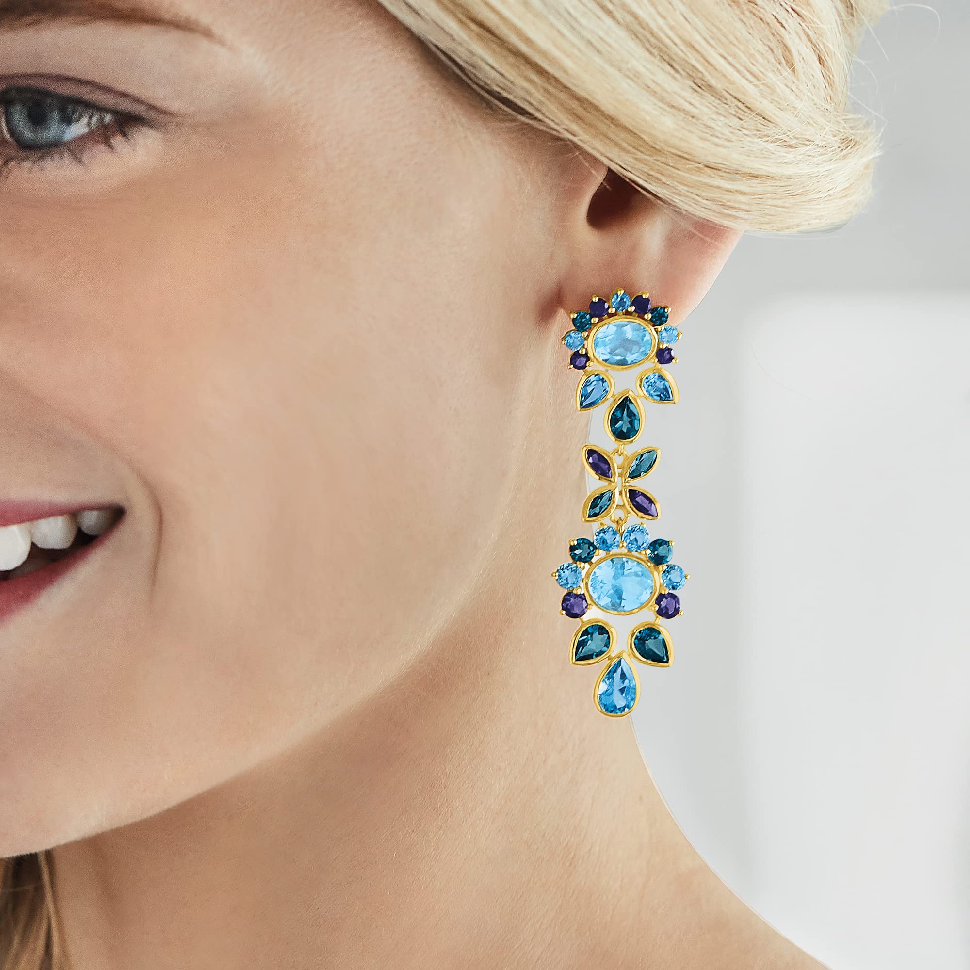 Ross-Simons 24.30 ct. t.w. Tonal Blue Topaz and 2.30 ct. t.w. Iolite Drop Earrings in 18kt Gold Over Sterling