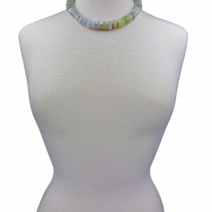 MGR MY GEMS ROCK! Beaded Button-Shape Aquamarine Statement Necklace. Non-Treated Aquamarine Stone Necklace. Collar Necklace, 18-19.50” Long.