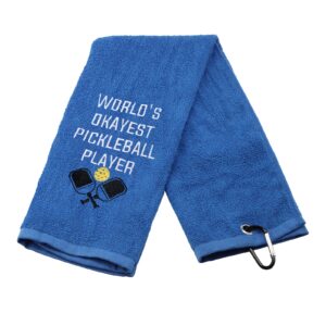 Pickleball Towel World's Okayest Pickleball Player Embroidered Sports Teem Hand Towel Gift for Pickleball Player (World's Okayest Pickleball)