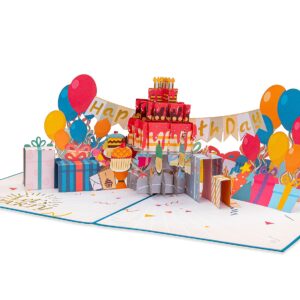 Paper Love Happy Birthday Party, Pop Up Birthday Card, Handmade 3D Popup Bday Greeting Cards, For Him Her Boy Girl Kids Adults, 5" x 7"