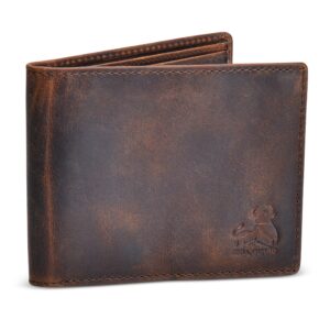 Men's Leather Wallet with RFID Blocking 2 ID Windows in Full Grain Crazy Horse Leather