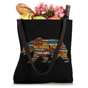 National Parks USA List Word Cloud Bear Camping & Hiking Tote Bag