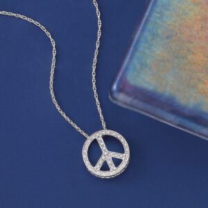 Ross-Simons 0.10 ct. t.w. Diamond Peace Sign Pendant Necklace in Sterling Silver. 18 inches