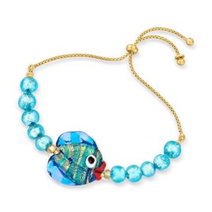 Ross-Simons Italian Multicolored Murano Glass Fish and Bead Bolo Bracelet With 18kt Gold Over Sterling