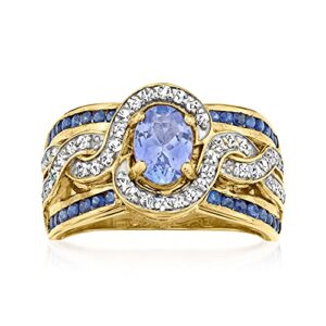 ross-simons 0.80 carat tanzanite and .60 ct. t.w. sapphire ring with .30 ct. t.w. white zircon in 18kt gold over sterling. size 6