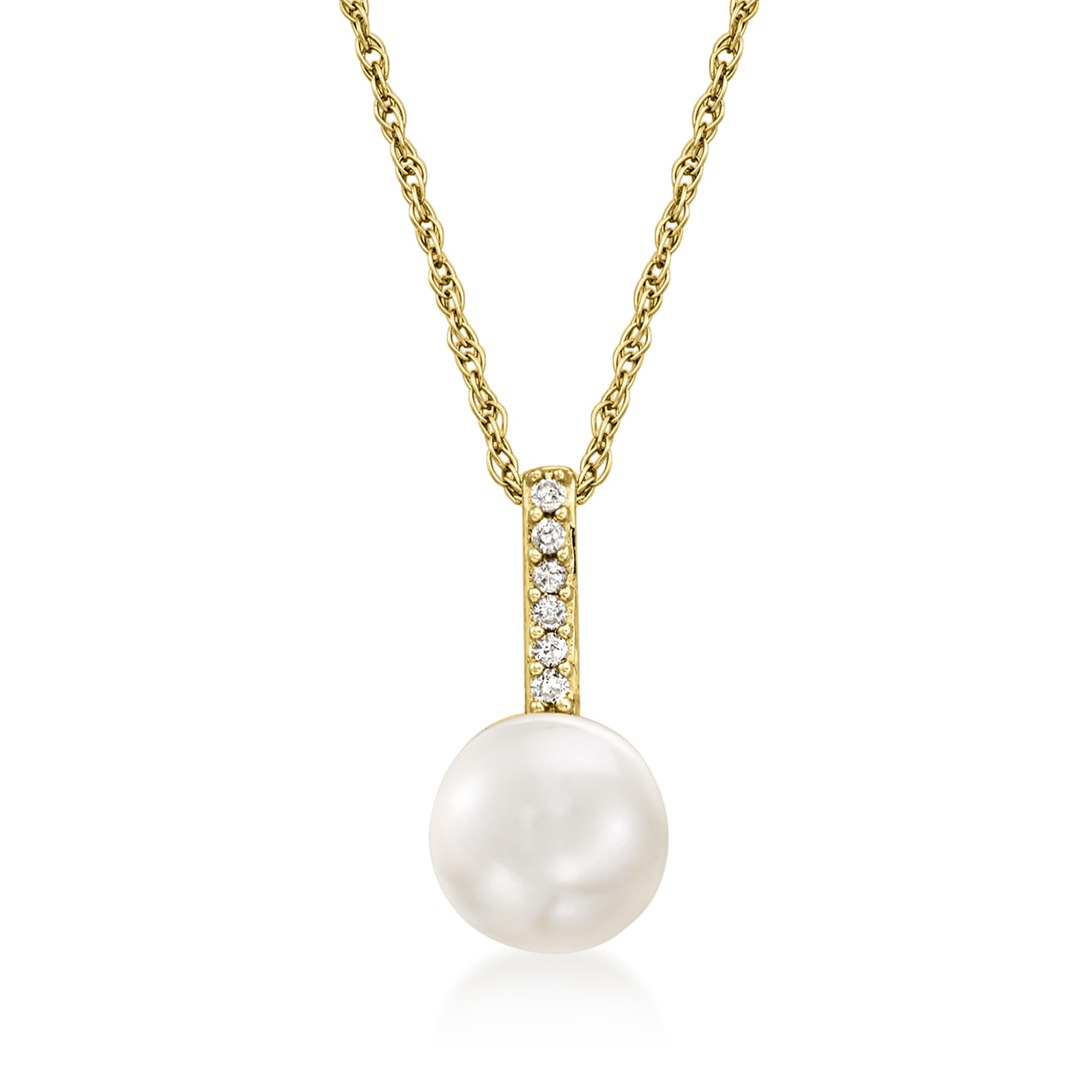 RS Pure by Ross-Simons 6-6.5mm Cultured Pearl Pendant Necklace With Diamond Accents in 14kt Yellow Gold. 18 inches