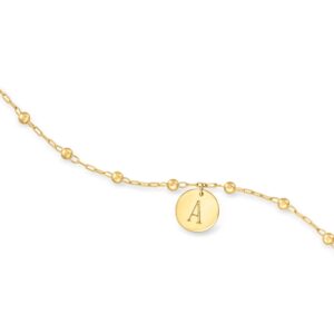 Ross-Simons Plain - Italian 14kt Yellow Gold Disc Charm Bead Station Anklet. 9 inches