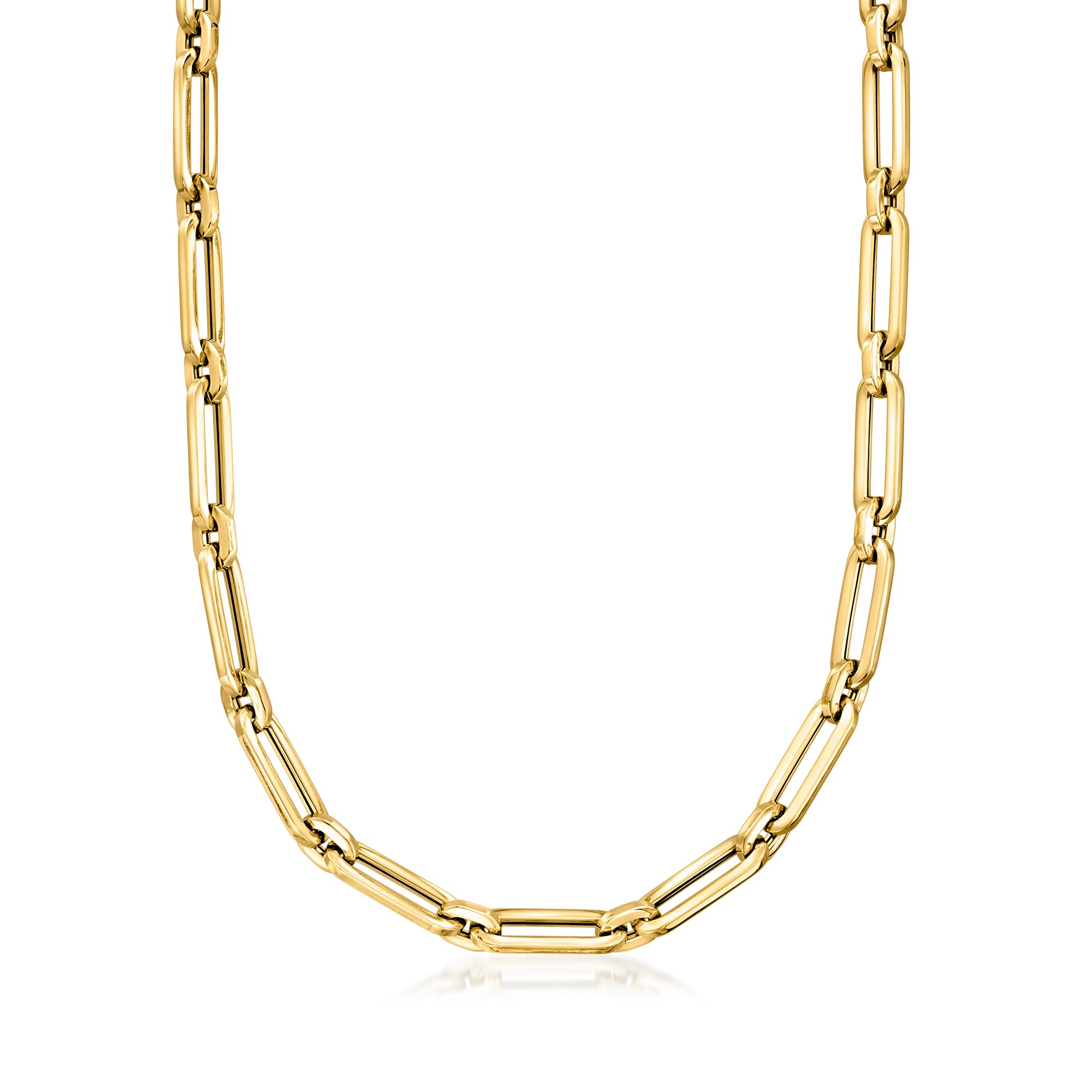 Ross-Simons Italian 14kt Yellow Gold Alternating Paper Clip Link Necklace. 20 inches