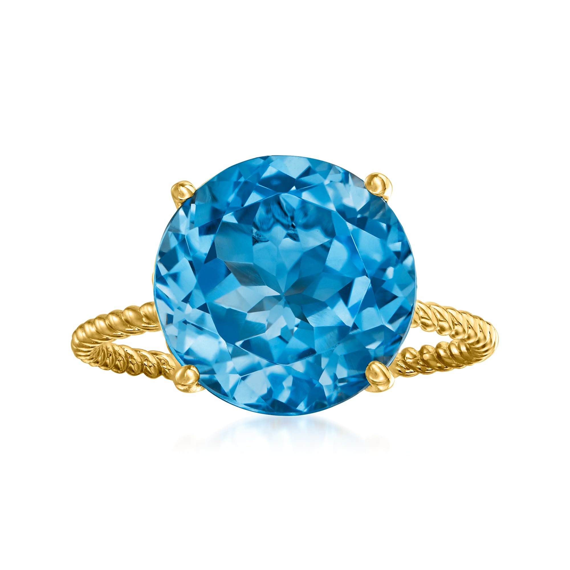 Ross-Simons 8.00 Carat London Blue Topaz Twisted Ring in 14kt Yellow Gold. Size 6