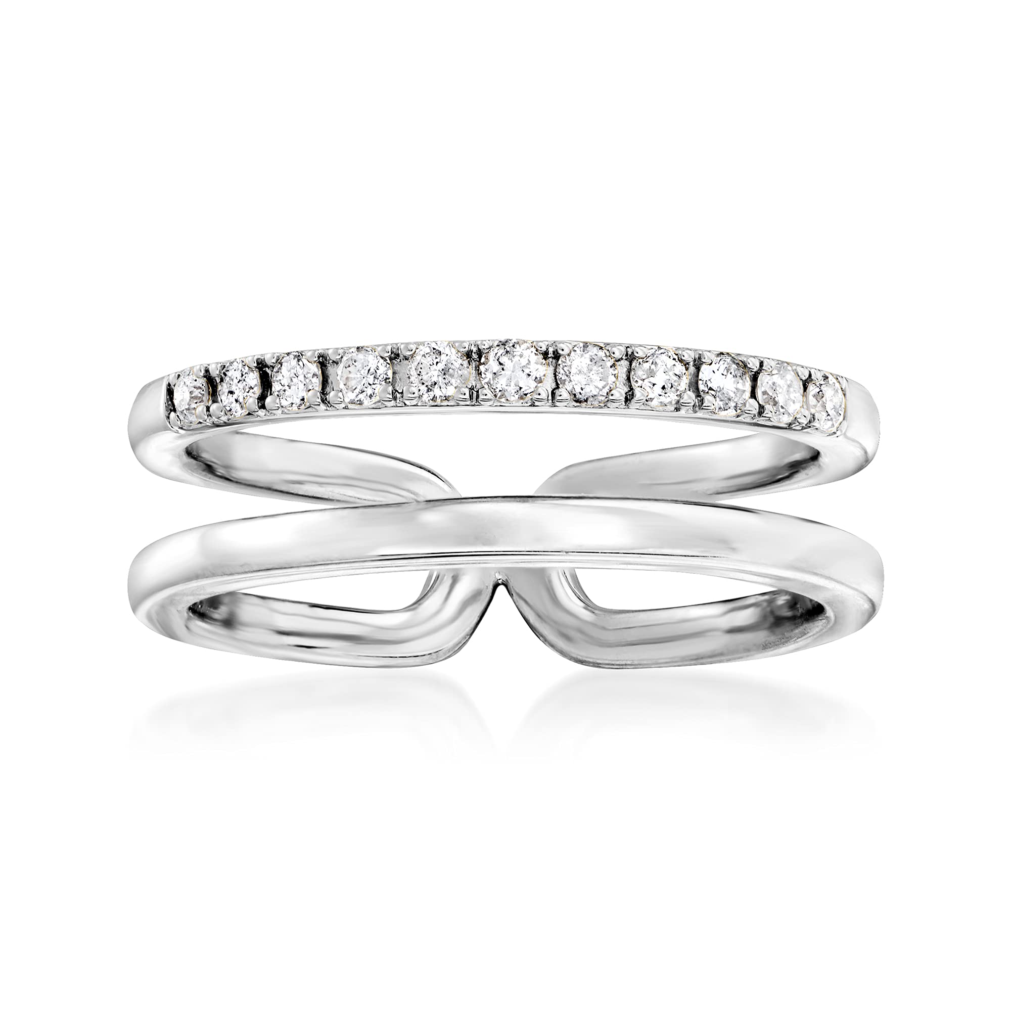 RS Pure by Ross-Simons 0.25 ct. t.w. Diamond Open-Space Double-Band Ring in Sterling Silver. Size 8