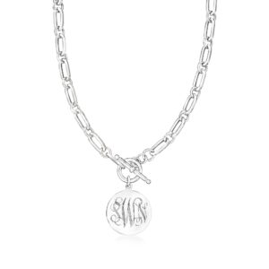 Ross-Simons Monogram - Italian Sterling Silver Personalized Paper Clip Link Disc Toggle Necklace. 20 inches