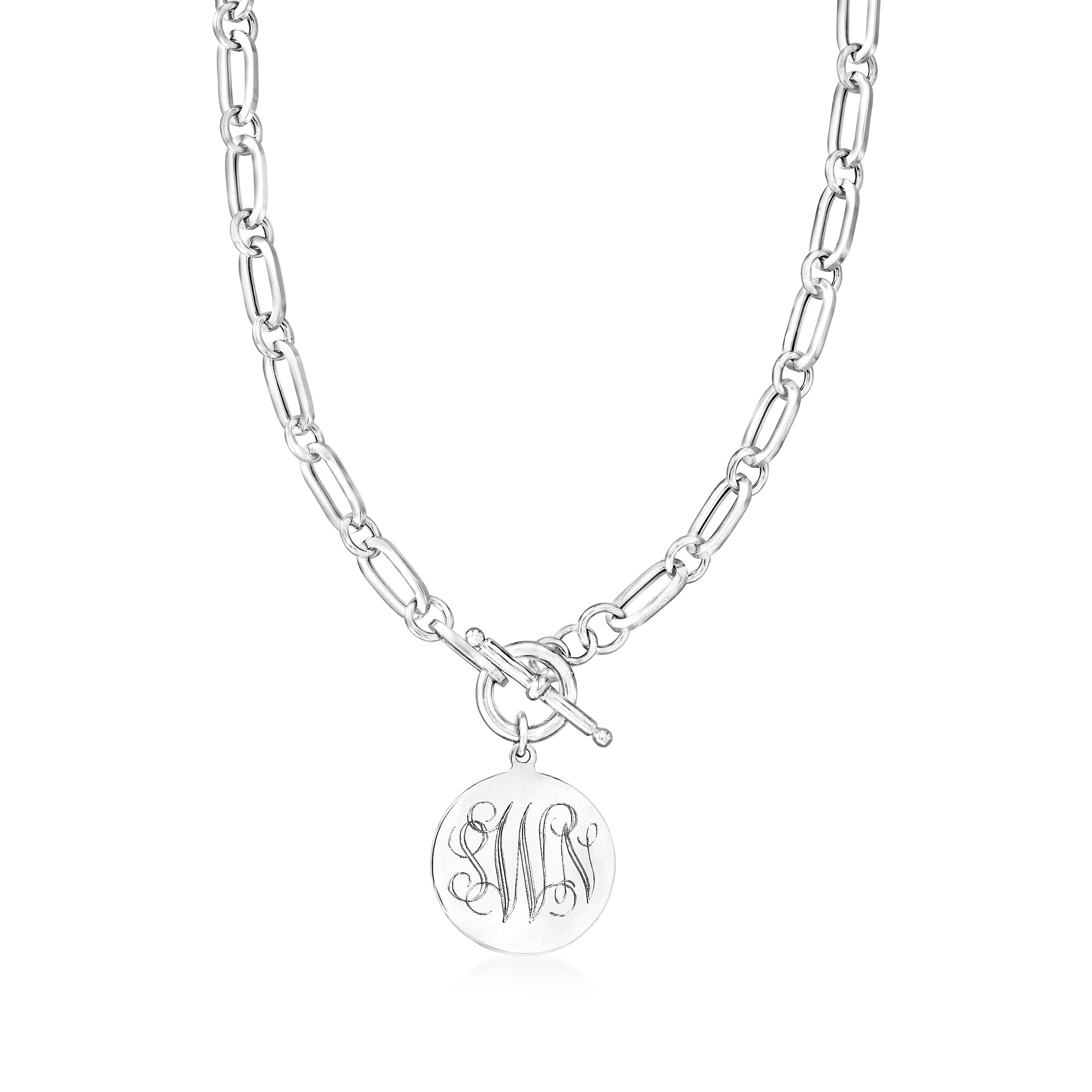 Ross-Simons Monogram - Italian Sterling Silver Personalized Paper Clip Link Disc Toggle Necklace. 20 inches