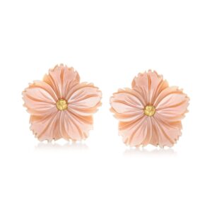 ross-simons italian pink mother-of-pearl flower earrings