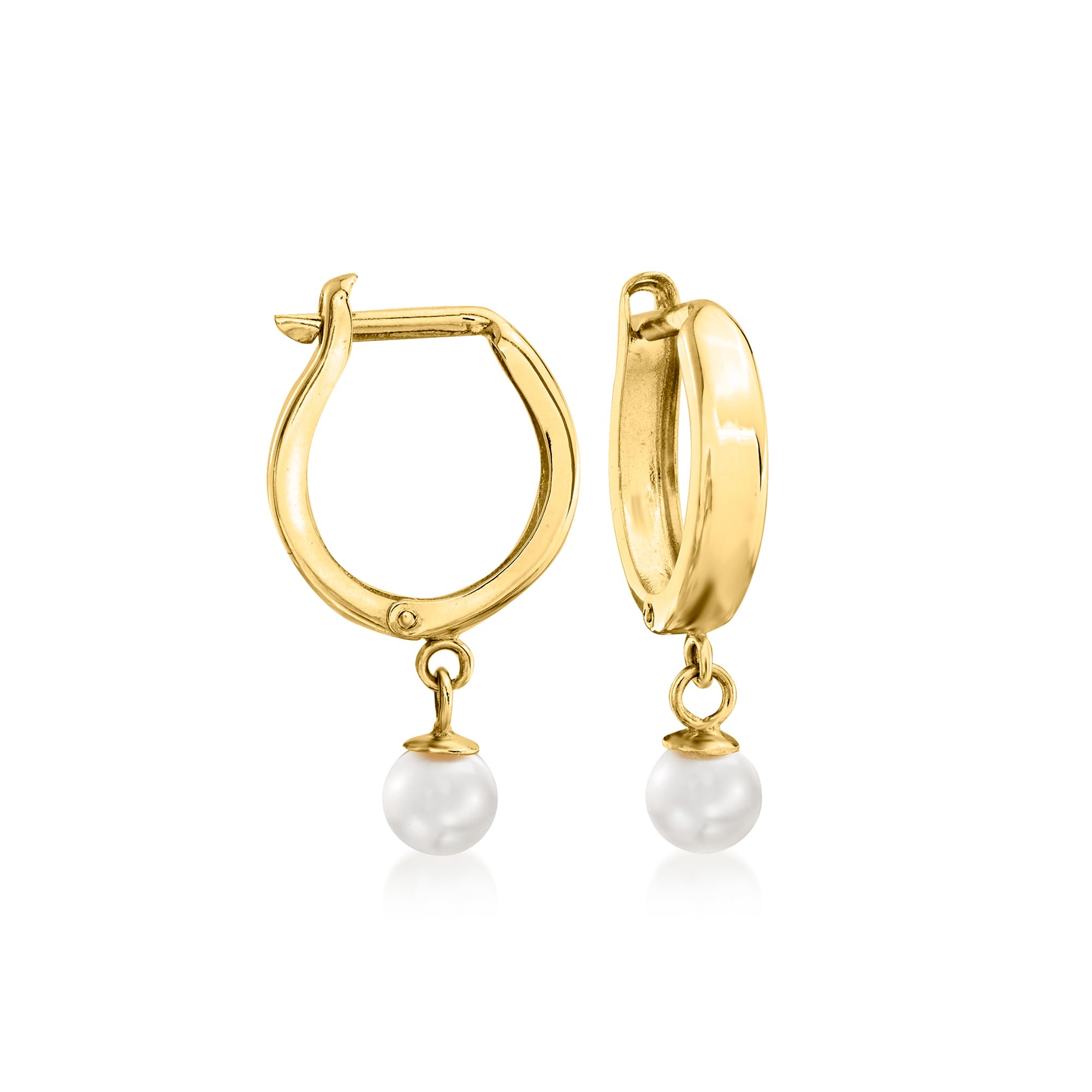 RS Pure by Ross-Simons 4-4.5mm Cultured Pearl Huggie Hoop Earrings in 14kt Yellow Gold