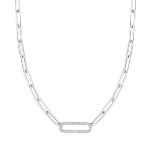 ross-simons 0.40 ct. t.w. cz paper clip link necklace in sterling silver. 17 inches