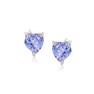 Ross-Simons 0.90 ct. t.w. Tanzanite Heart Stud Earrings in Sterling Silver