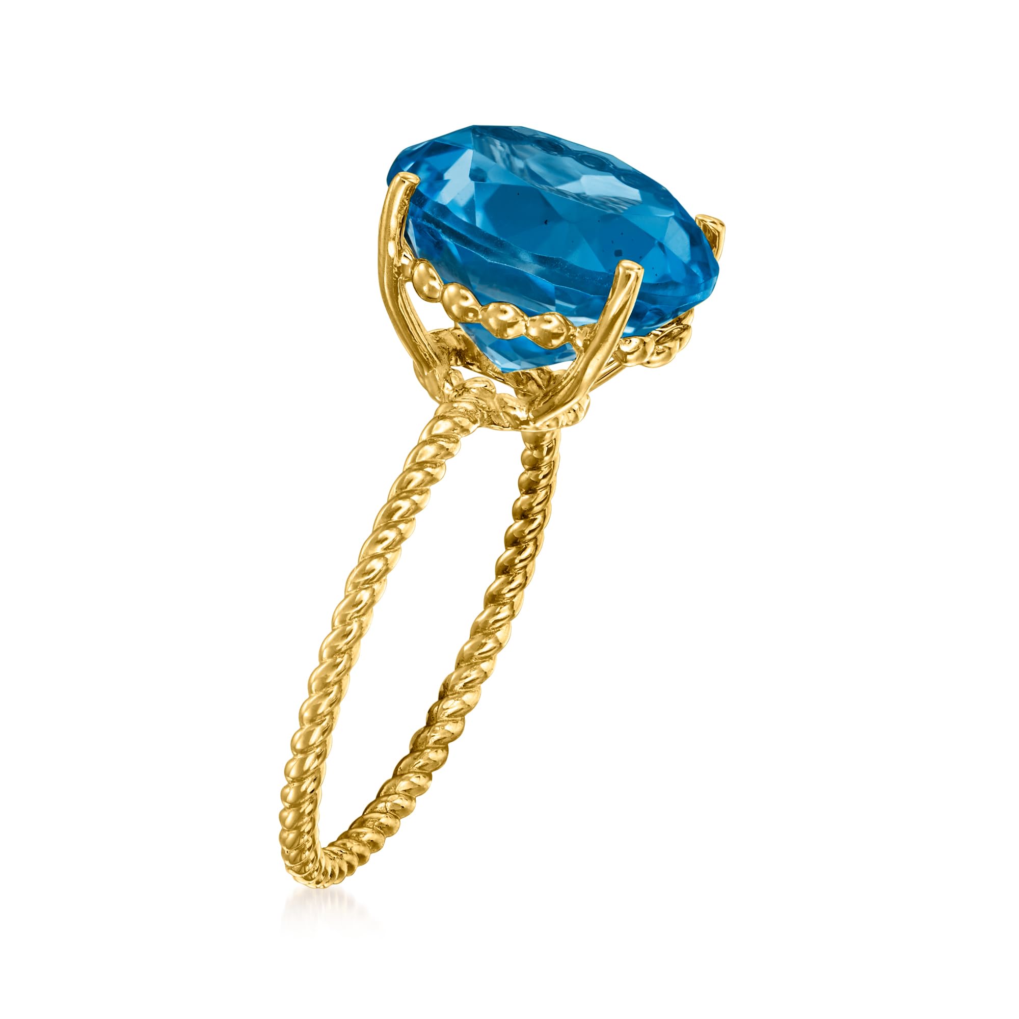 Ross-Simons 8.00 Carat London Blue Topaz Twisted Ring in 14kt Yellow Gold. Size 6