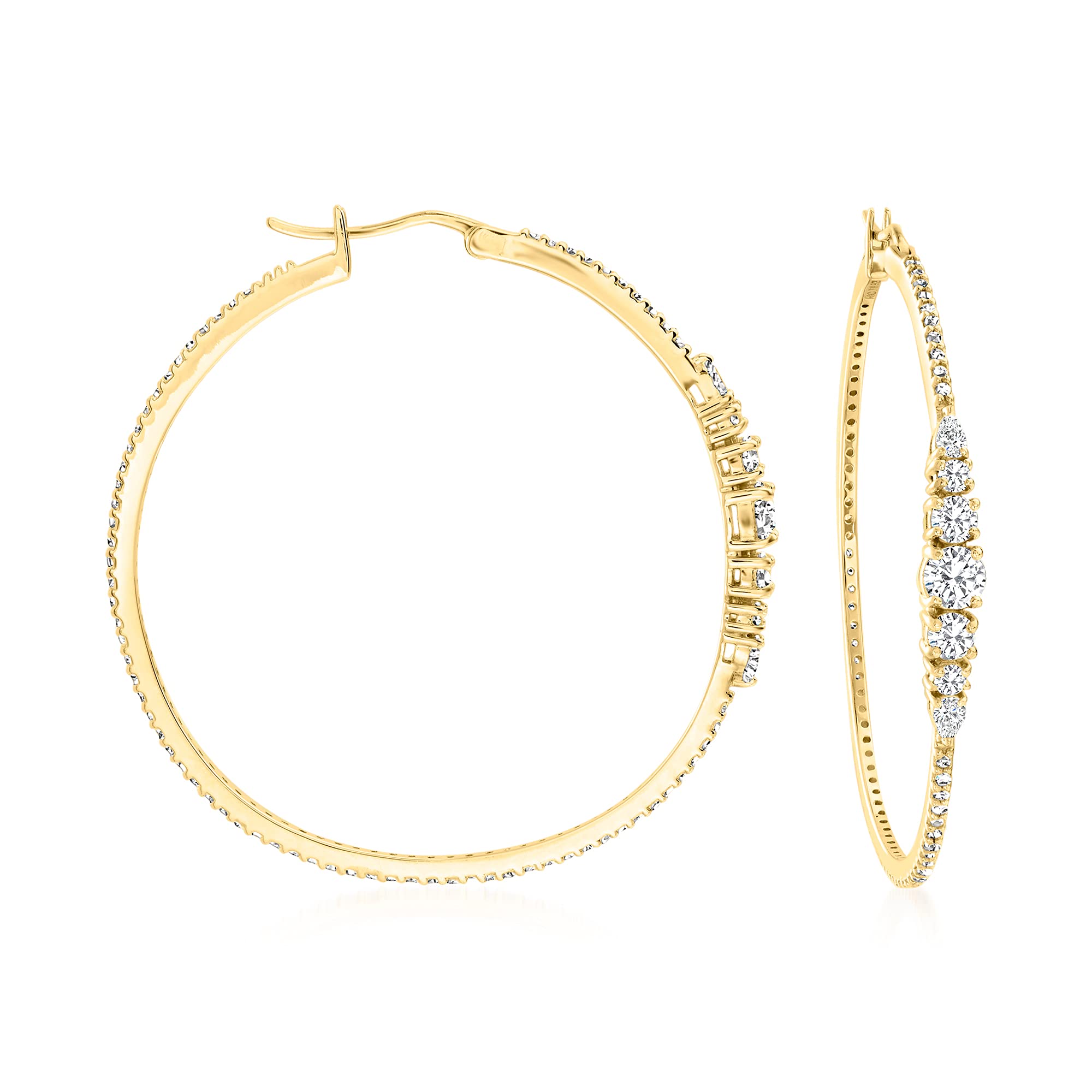 Ross-Simons 1.70 ct. t.w. CZ Hoop Earrings in 18kt Gold Over Sterling