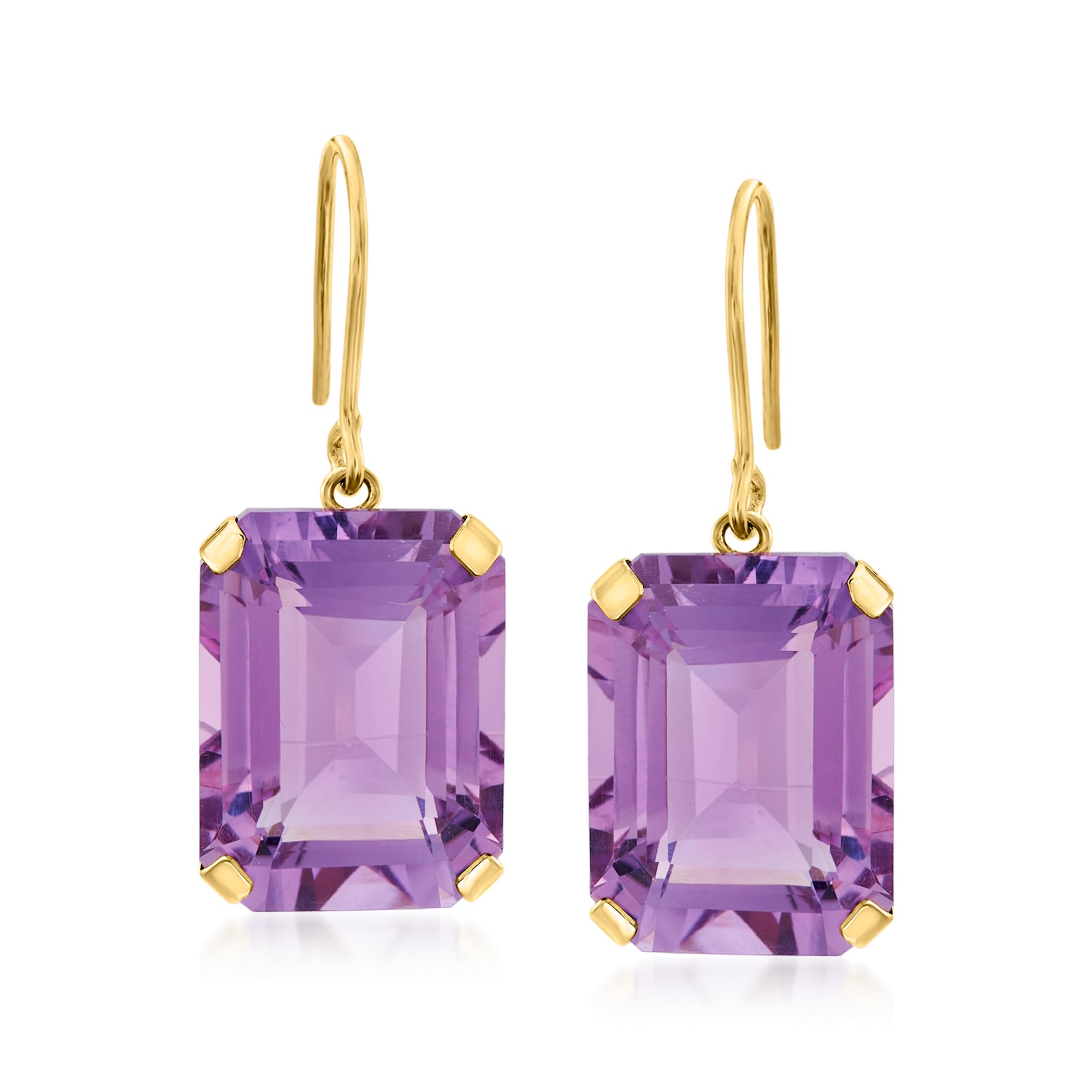 Ross-Simons 20.00 ct. t.w. Amethyst Drop Earrings in 14kt Yellow Gold