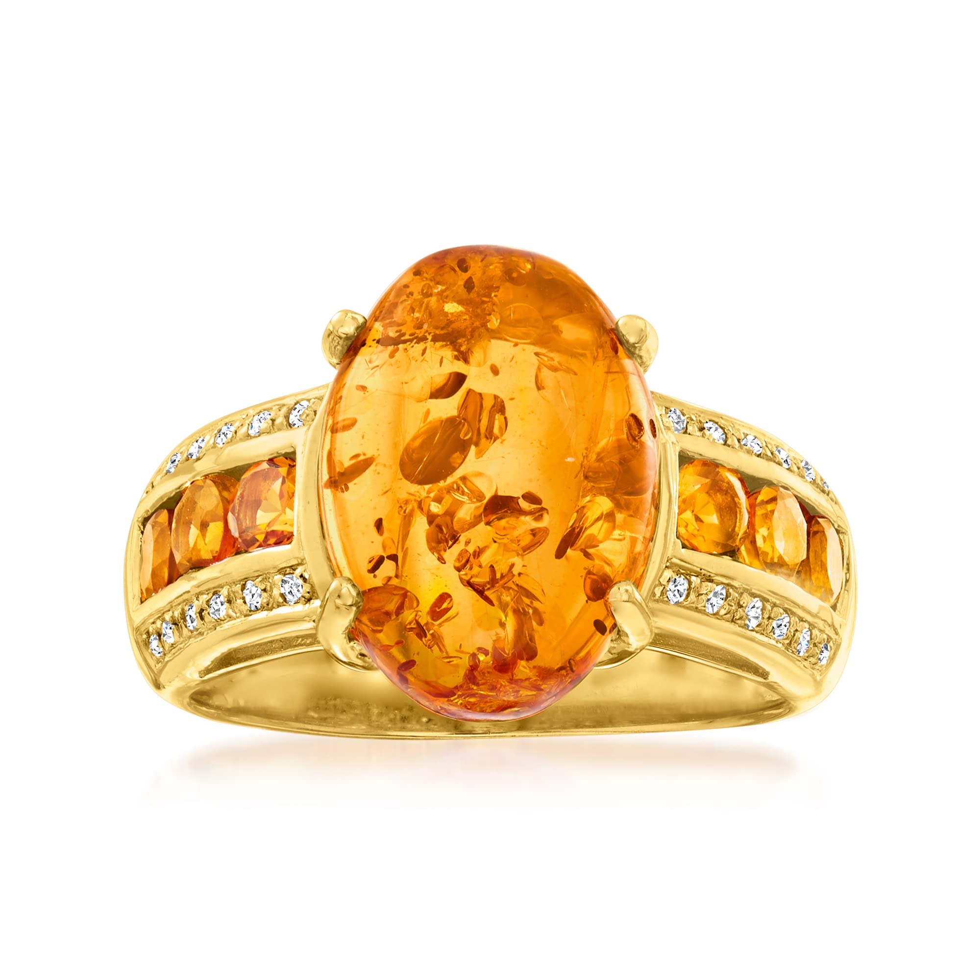 Ross-Simons Amber and .50 ct. t.w. Citrine Ring With White Topaz Accents in 18kt Gold Over Sterling. Size 7