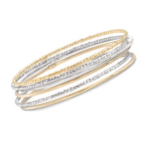 Ross-Simons Two-Tone Sterling Silver Jewelry Set: 6 Bangle Bracelets. 8.5 inches