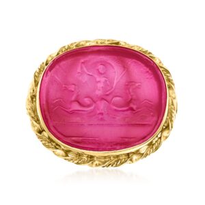 ross-simons italian pink venetian glass ring in 18kt gold over sterling. size 8