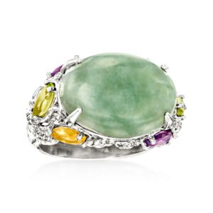 Ross-Simons Jade and .90 ct. t.w. Multi-Gemstone Ring in Sterling Silver. Size 8