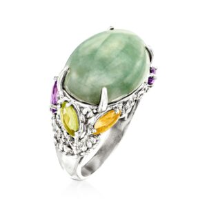 Ross-Simons Jade and .90 ct. t.w. Multi-Gemstone Ring in Sterling Silver. Size 8