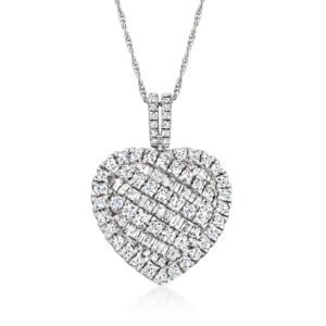 ross-simons 2.00 ct. t.w. baguette and round heart pendant necklace in sterling silver. 18 inches