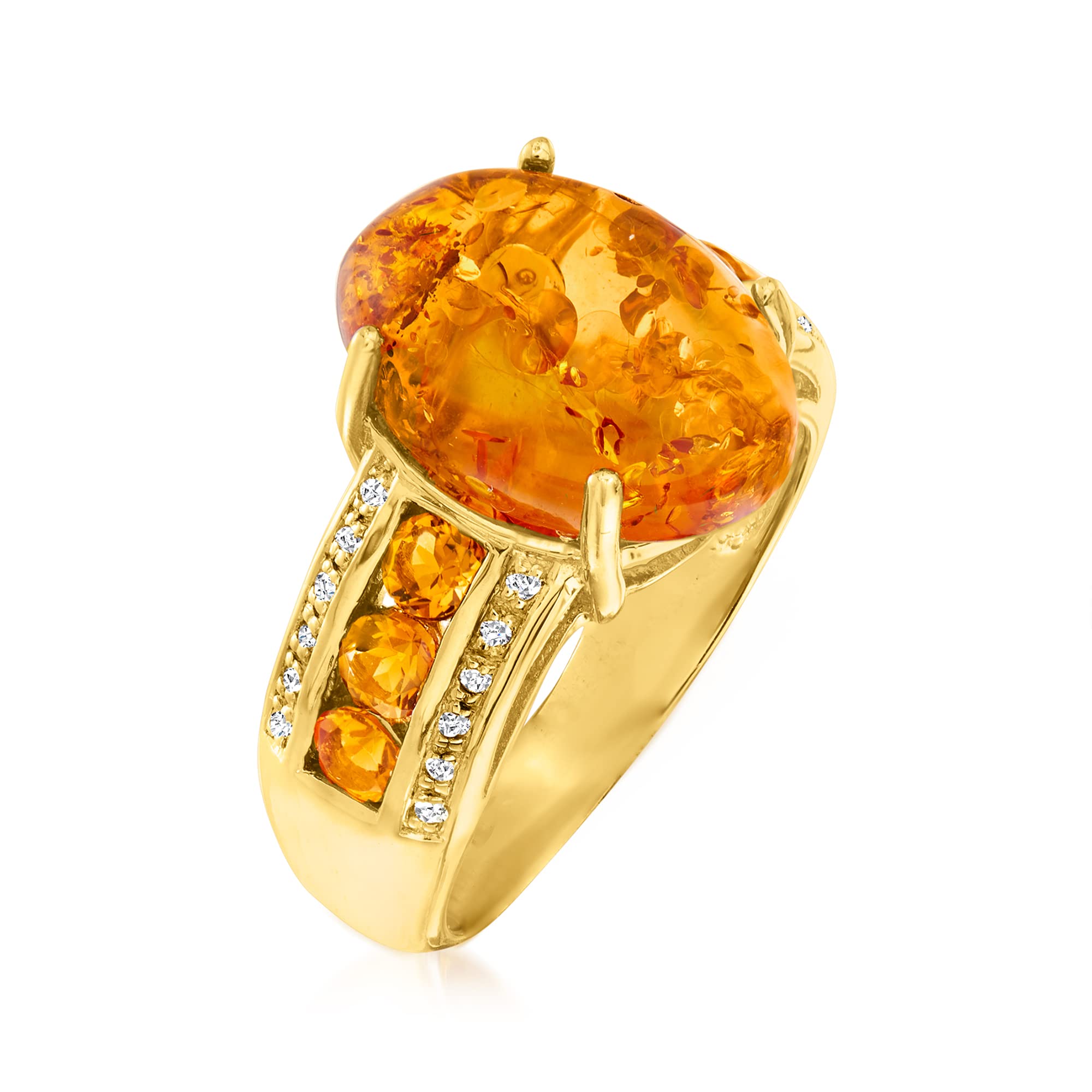 Ross-Simons Amber and .50 ct. t.w. Citrine Ring With White Topaz Accents in 18kt Gold Over Sterling. Size 7