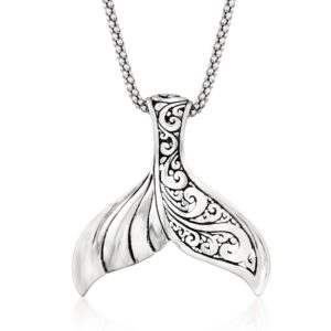 ross-simons sterling silver bali-style whale tail pendant necklace. 18 inches