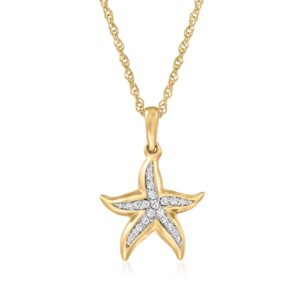 Ross-Simons 0.10 ct. t.w. Diamond Starfish Pendant Necklace in 18kt Gold Over Sterling. 18 inches