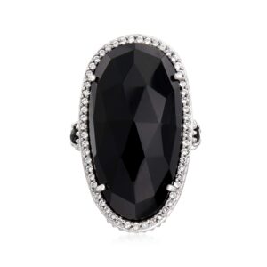 Ross-Simons Black Onyx, .40 ct. t.w. Black Spinel and .40 ct. t.w. White Topaz Cocktail Ring in Sterling Silver. Size 8