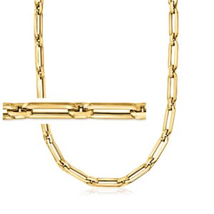 ross-simons italian 14kt yellow gold alternating paper clip link necklace. 20 inches