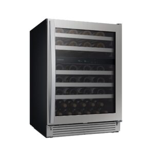 SAMSUNG 34-Inch Wine Cooler Refrigerator, 51 Bottle Capacity, Freestanding, Under Cabinet Fridge w/ Dual Temperature Zones, LED Lighting, Fingerprint Resistant, RW51TS338SR/AA, Stainless Steel