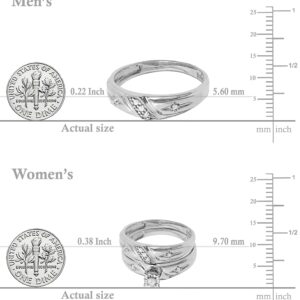 Dazzlingrock Collection 0.20 Carat Round White Diamond Cross Matching Trio Ring Set for Him & Her in 10K White Gold, Women Size 6.5 and Men Size 10.5