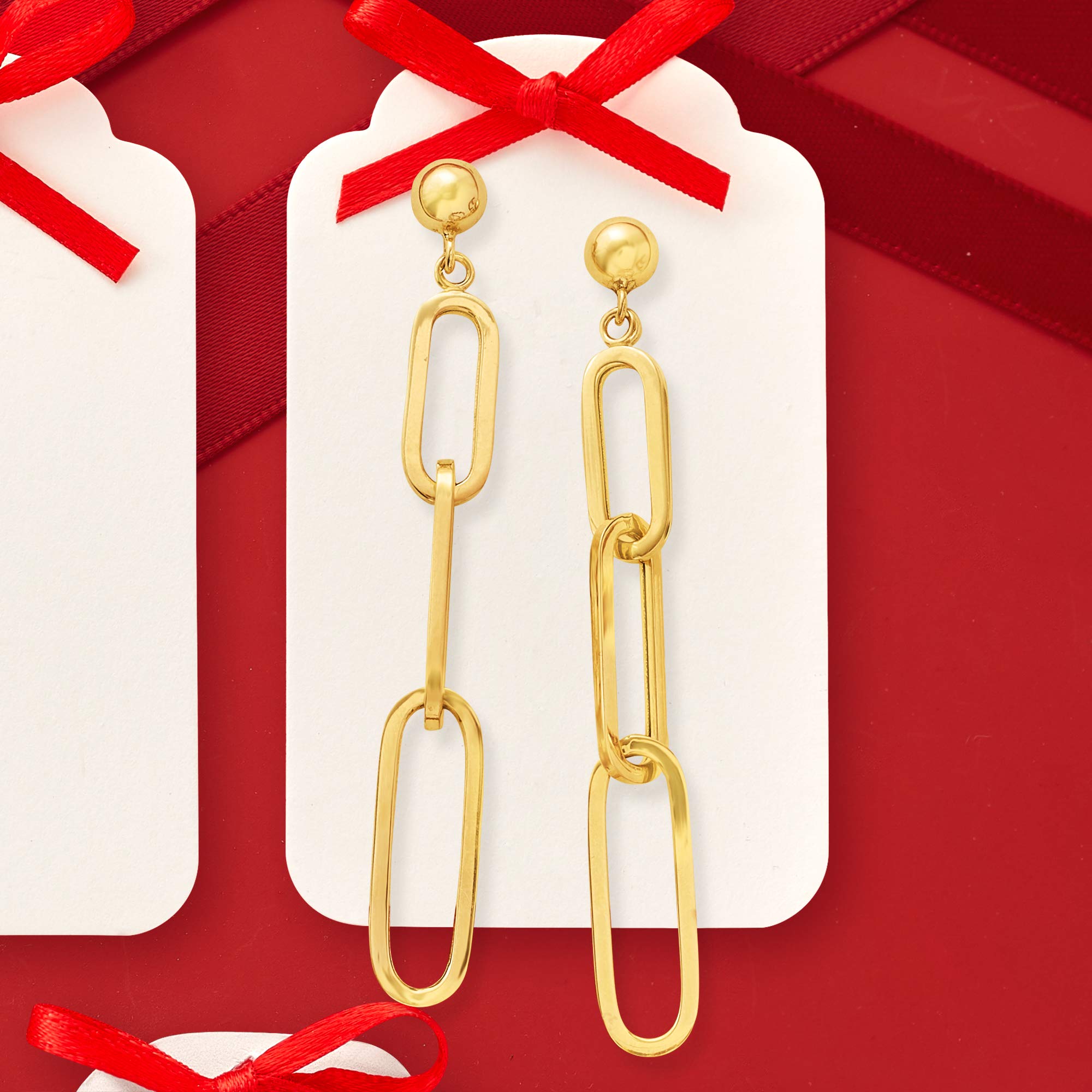 Ross-Simons 14kt Yellow Gold Paper Clip Link Graduated Drop Earrings