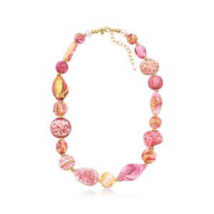 Ross-Simons Italian Pink and Gold Murano Glass Bead Necklace in 18kt Gold Over Sterling. 18 inches