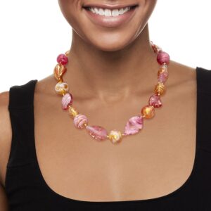 Ross-Simons Italian Pink and Gold Murano Glass Bead Necklace in 18kt Gold Over Sterling. 18 inches