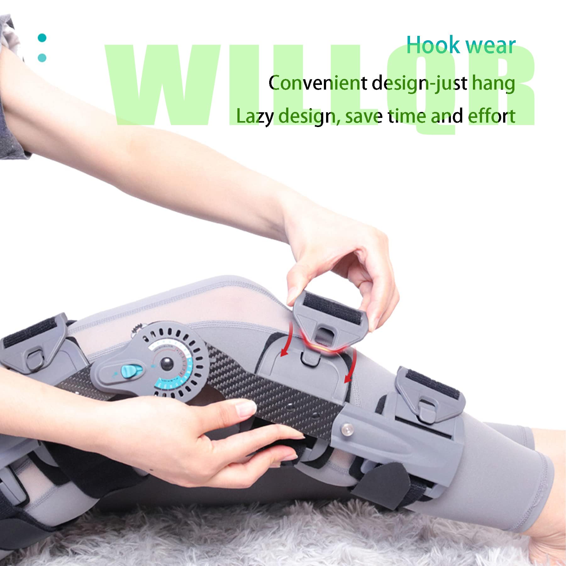 WILLQ Hinged Knee Brace ROM Adjustable Leg Stabilizer Post Op Recovery Immobilization Splint Medical Orthopedic Guard Protector Patella Injury Immobilizer Brace for Left Leg Right Leg