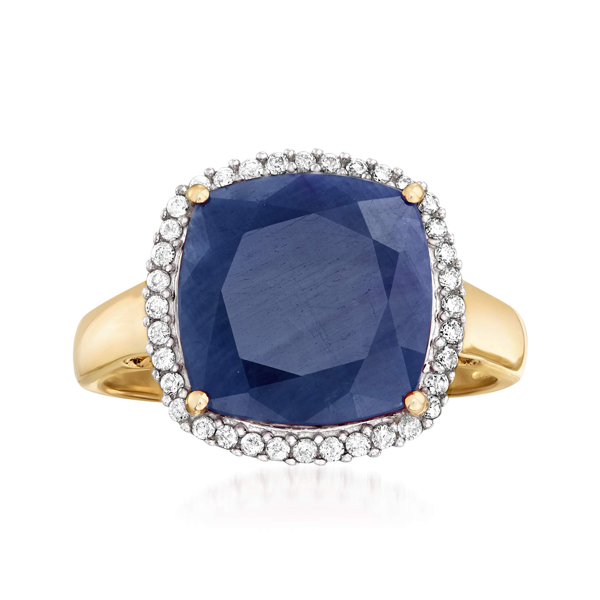 Ross-Simons 7.10 Carat Sapphire and .16 ct. t.w. Diamond Ring in 14kt Yellow Gold. Size 10