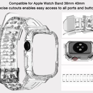 Compatible for Apple Watch Band 40mm 38mm with Protective Case, Men Women Crystal Clear Sporty Protective DropProof Shockproof Case with Premium Soft Fadeless TPU Adjustable Strap Bands for iWatch