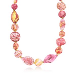 ross-simons italian pink and gold murano glass bead necklace in 18kt gold over sterling. 18 inches