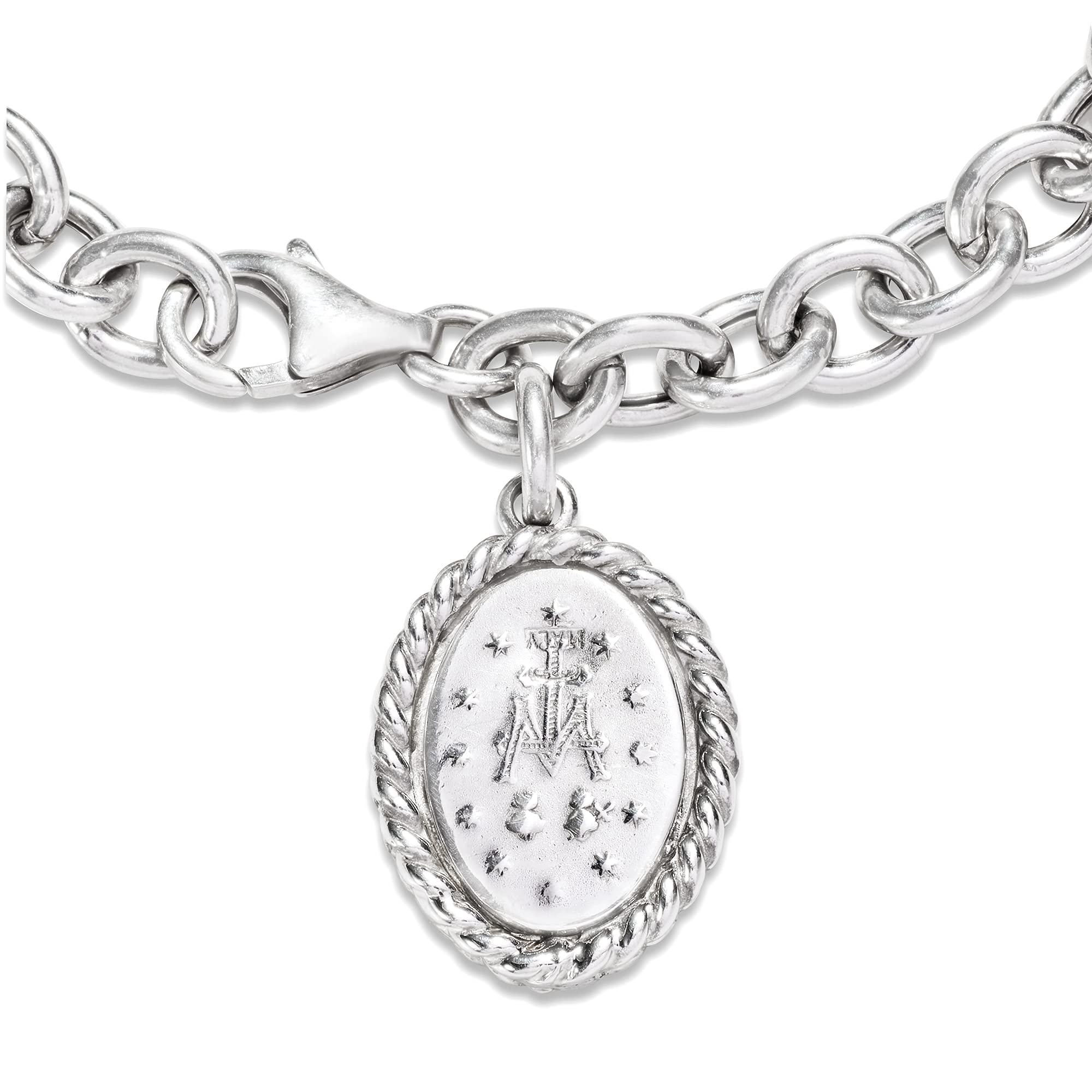 Ross-Simons Italian Sterling Silver Miraculous Medal Charm Bracelet. 7 inches