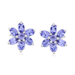 ross-simons 2.10 ct. t.w. tanzanite flower earrings in sterling silver